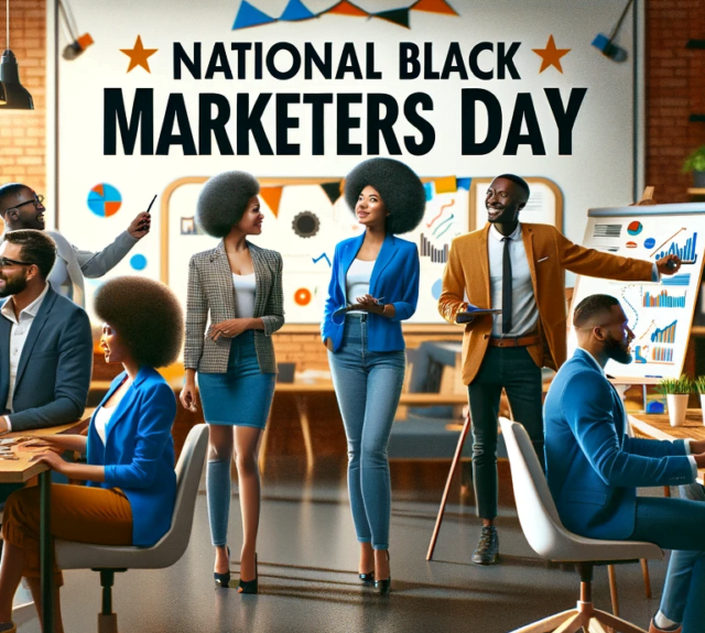 DALLE 2023-11-16 121952 - Creative image for National Black Marketers Day Visualize a dynamic professional setting with a diverse group of African American marketers both